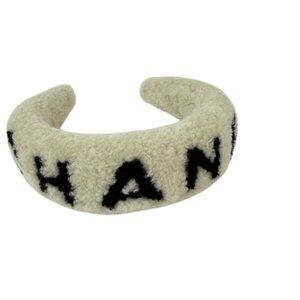 Chanel Shearling Logo Ecru Black Headband